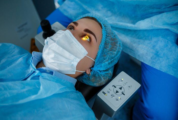 Medical laser eye correction. Medicine technology eye operation.